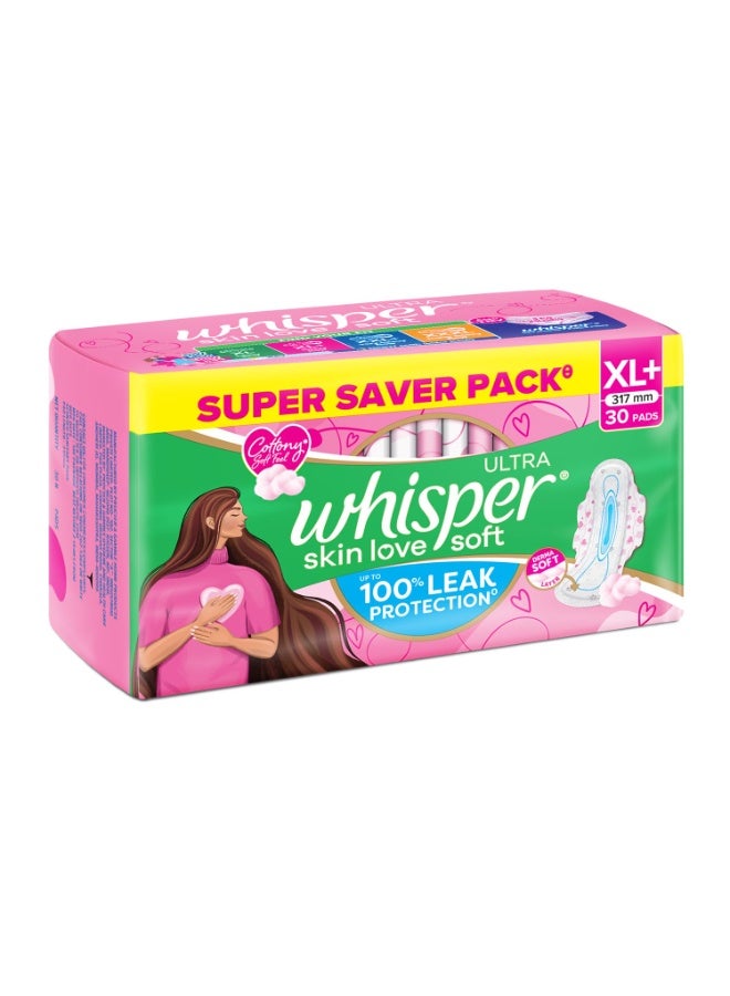 Whisper وسادات صحية فائقة النعومة للنساء، XL+، عبوة من 30 فوطة - Image 3